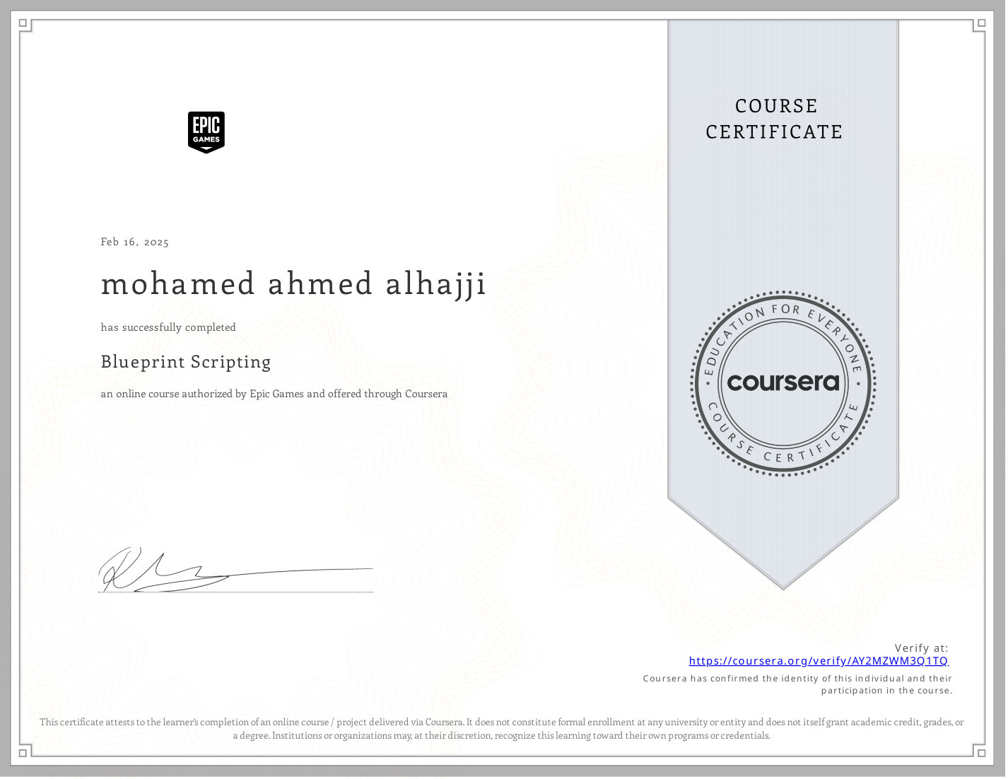 Blueprint Scripting certificate preview